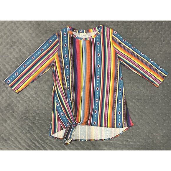 Avery Apparel Co XL Southwest Colorful Striped Womens Shirt 3/4 Length Sleeves - Picture 1 of 9
